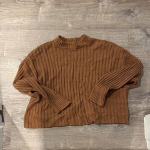 Brown Ribbed Knit Sweater